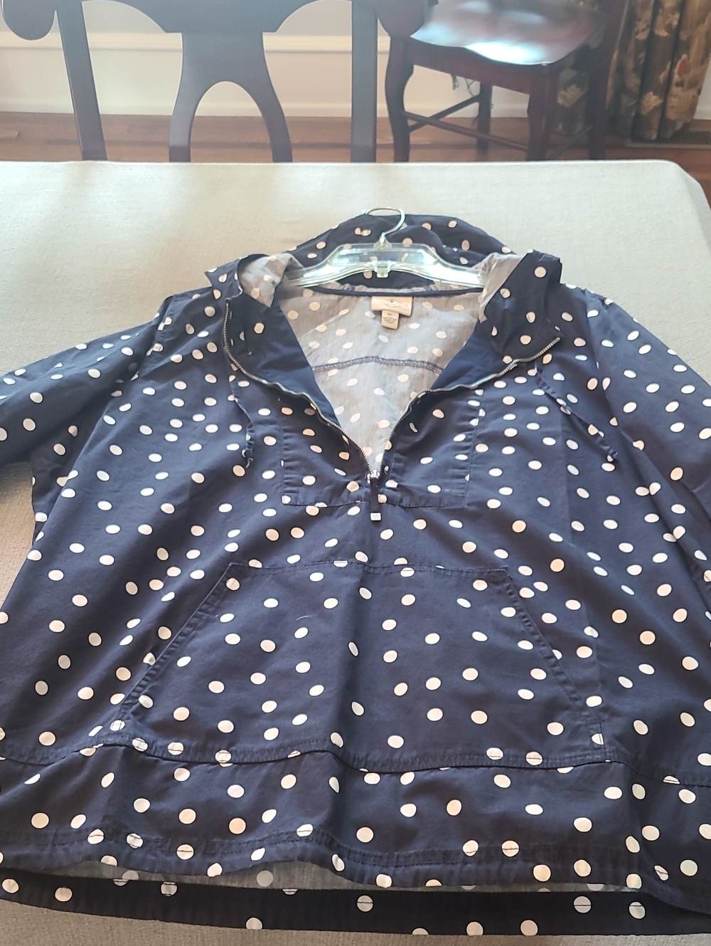 St. John's Bay Navy and White Polka Dot Hooded Pullover Jacket